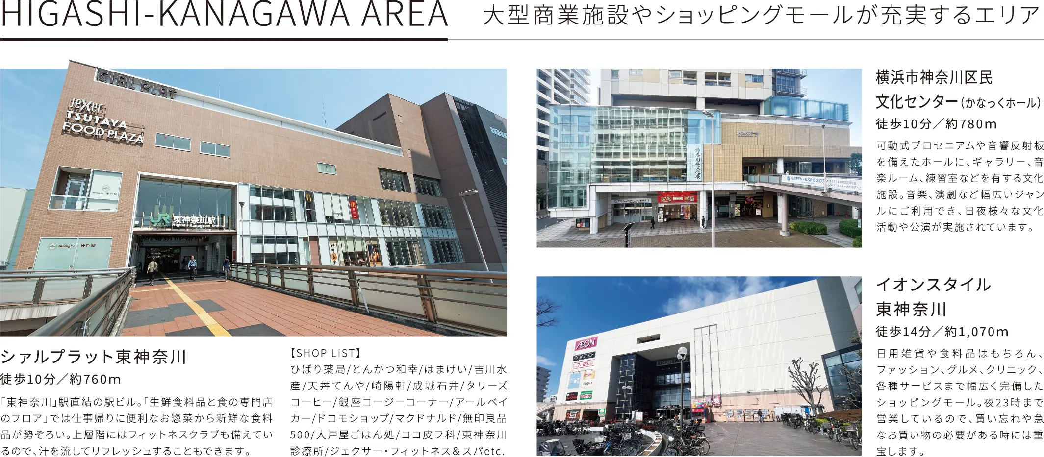 HIGASHI-KANAGAWA AREA 大型商業施設やショッピングモールが充実するエリア